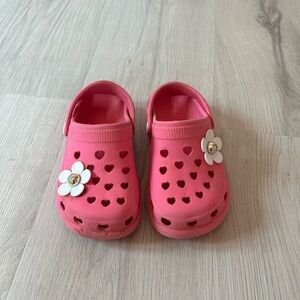 Kids Pink Clogs with Flower Accent